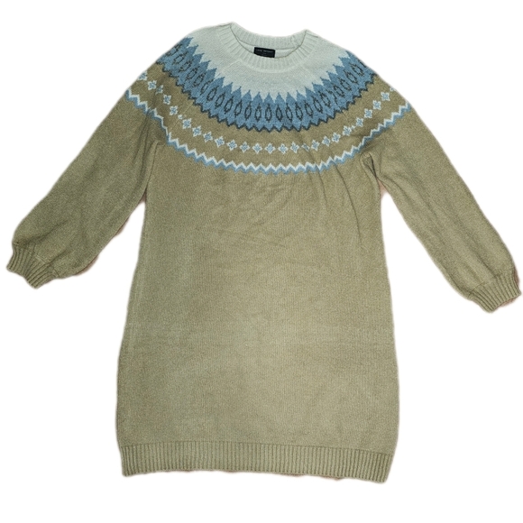 Lane Bryant Fair Isle Sweater Dress | Tan/Blue Size 14/16 - Picture 3 of 3